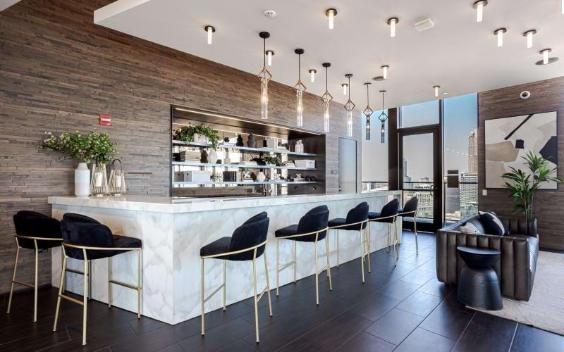 a room with a table and chairs
