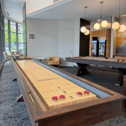 game room with large windows