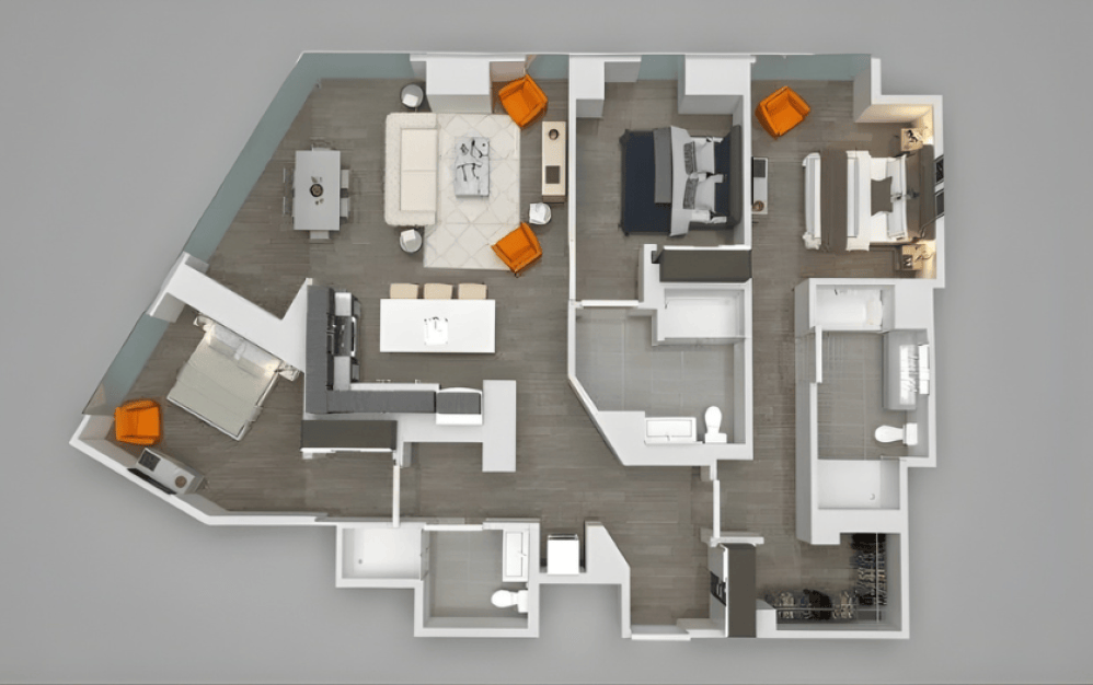 Three Bedroom 08 - 3 bedroom floorplan layout with 3 bathrooms and 1658 square feet