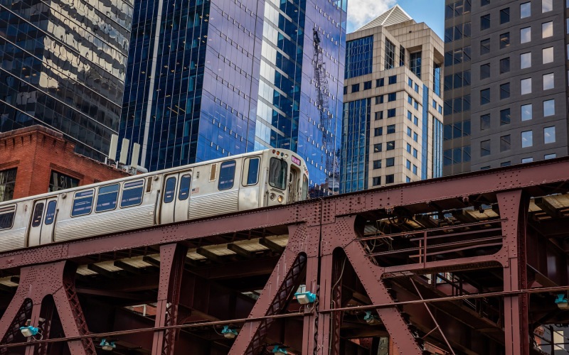 view of train in city